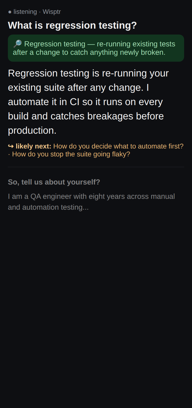Wisptr companion on a behavioural question